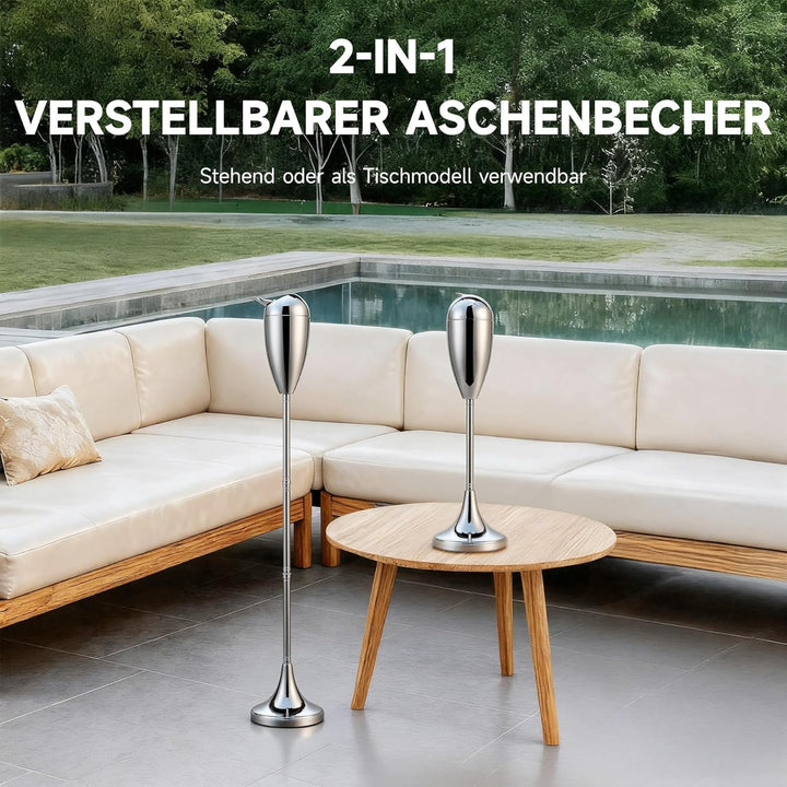 CO-Z Standaschenbecher Edelstahl Aschenbecher mit Deckel für Drinnen Höhenverstellbar Stand Aschenbe
