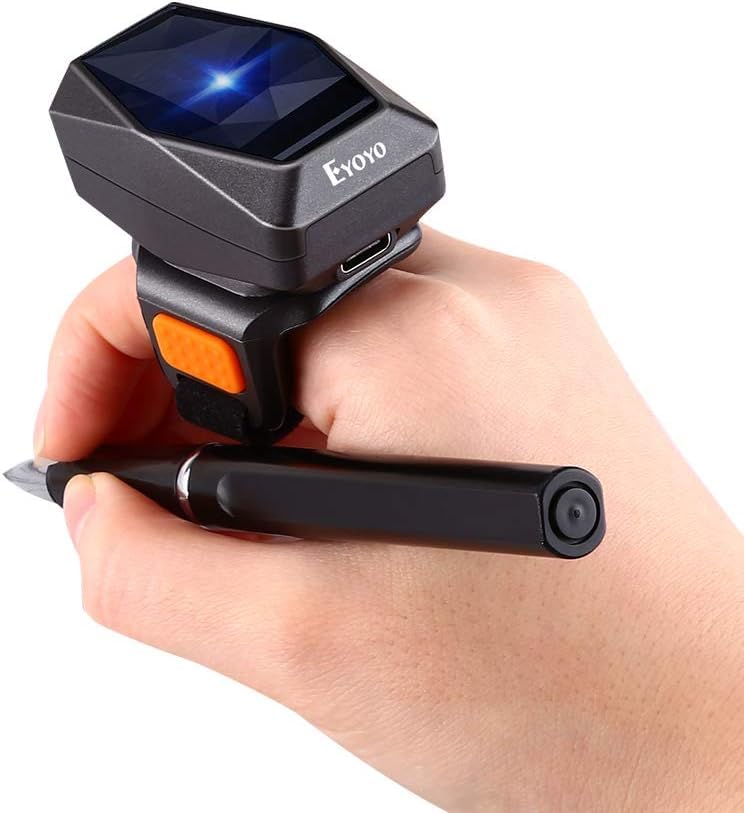 Eyoyo Wearable Finger Ring Barcode Scanner, 3-in-1 Mini USB Wired & 2.4G Wireless & Bluetooth Scanne