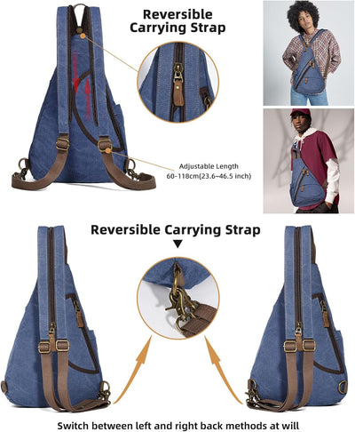 KL928 Canvas Sling Bag Rucksack Damen und Herren – Schulterrucksack Umhängetasche Crossbag Verstellb