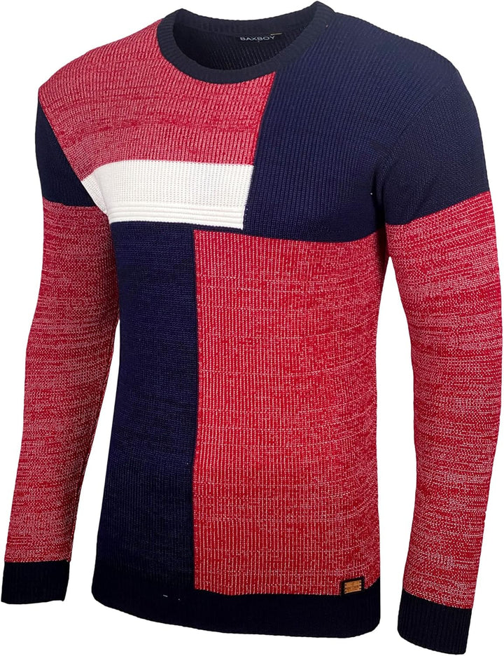 Baxboy Herren Pullover Slim Fit Rundhals Strick-Pullover Rundkragen Moderner Männer schwarzer Pulli