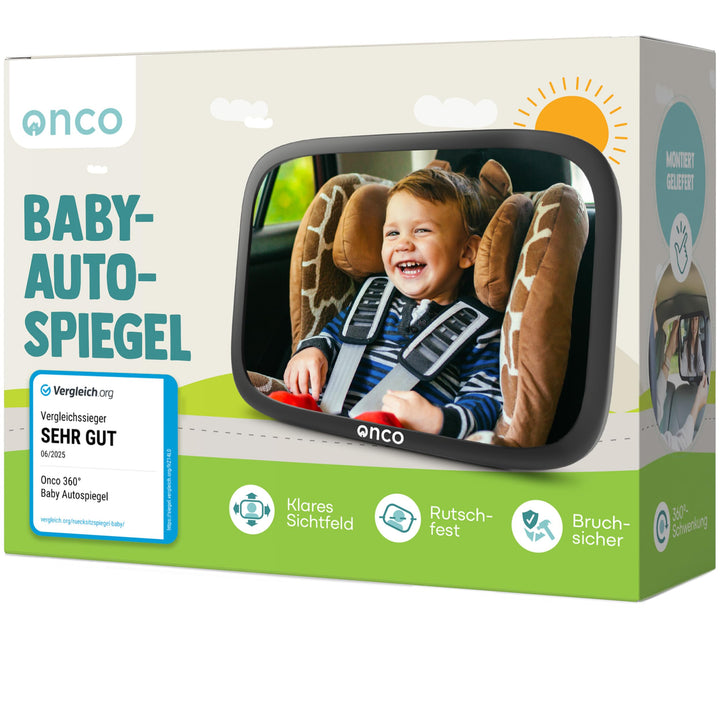 Onco 360° Baby Autospiegel - 2024 & 2023 Preisgekrönter Auto Spiegel für Baby Rücksitz, 100% Bruchsi