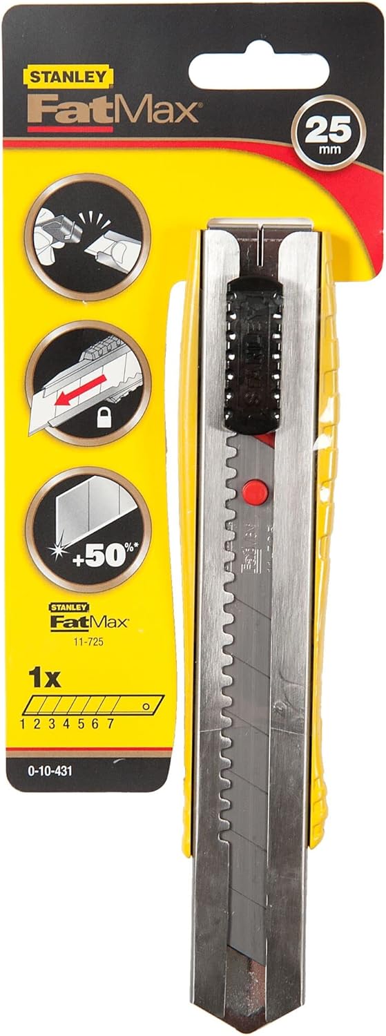 Stanley FatMax Cuttermesser 0-10-431 (25 mm Klingenbreite, 195 mm Länge, schmales Messer mit Abbrech