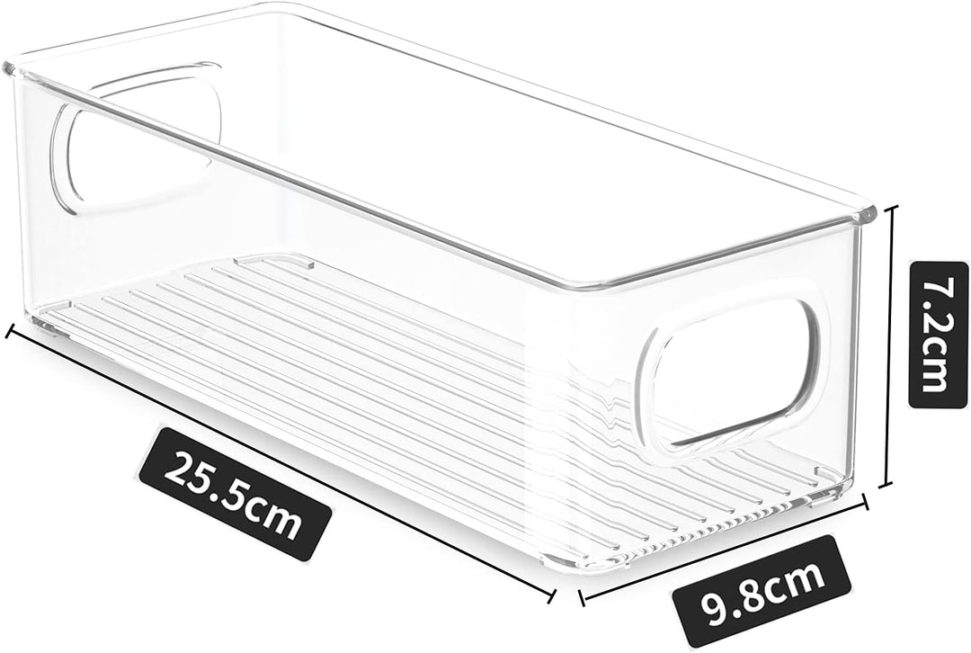 FINEW Kühlschrank Organizer 6er Set, Stapelbar Küchen Aufbewahrungsbox, Kühlschrankbox mit Griff, du