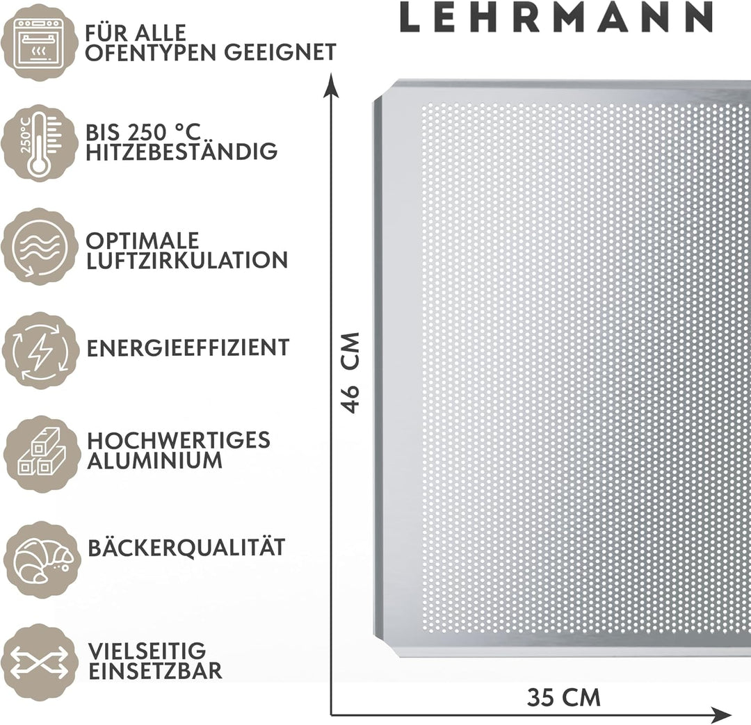 LEHRMANN Backblech 46 x 35 cm Baguetteblech Lochblech Pizzablech Kuchenblech Kompartibel/Ersatz für