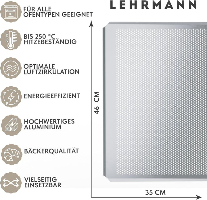 LEHRMANN Backblech 46 x 35 cm Baguetteblech Lochblech Pizzablech Kuchenblech Kompartibel/Ersatz für
