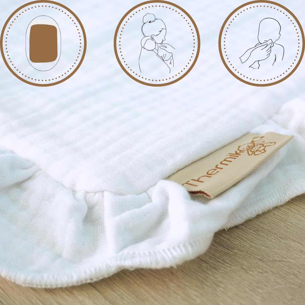Thermikoa Spucktuch Baby Musselin – 50x30 cm Mulltuch für Kinderwagen – 3-lagige Baumwolle &amp; Frottee