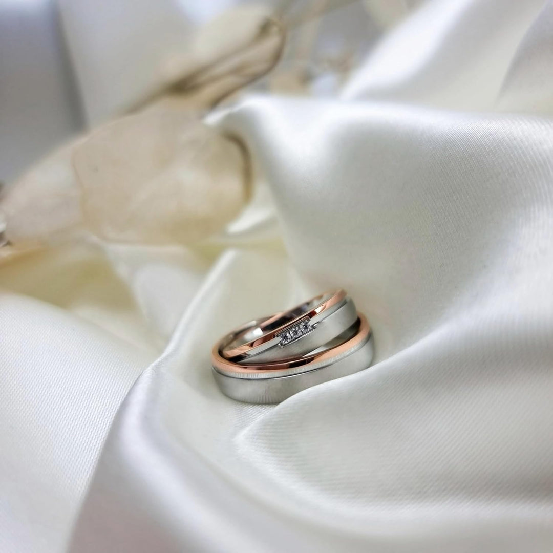 DOOSTI Ring für Damen Herren Partnerring Edelstahl Bicolor Silber Rosegold ohne/mit Zirkonia Ehering