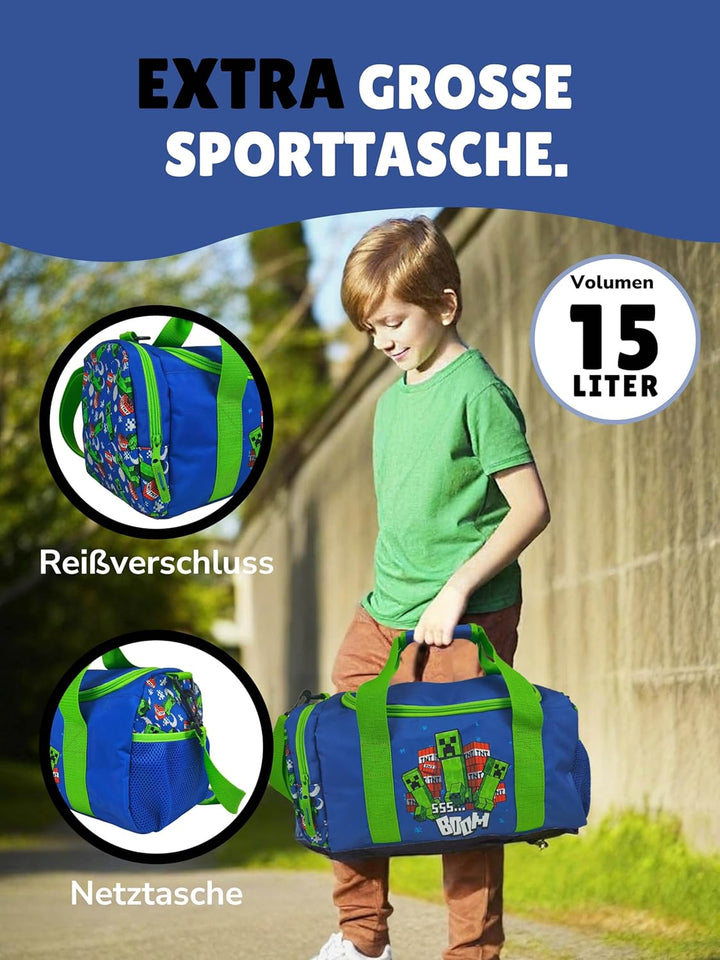 Familando - Schulranzen Set 10-teilig mit Schultüte - Minecraft - Ergonomisch, stabil & mit gepolste