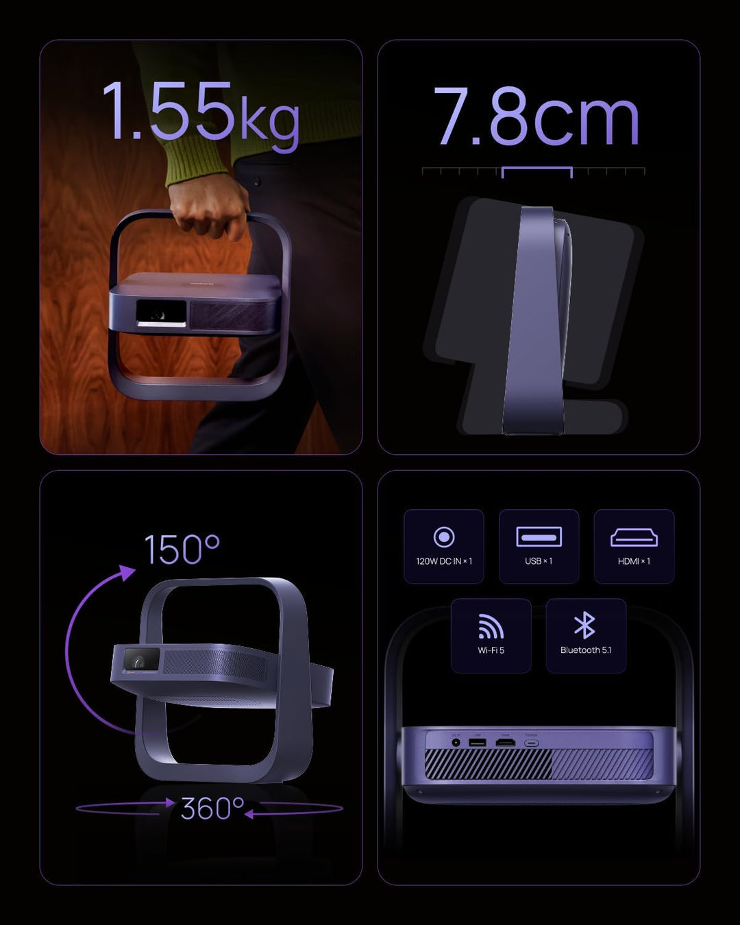 XGIMI Elfin Flip Laser Tragbarer Beamer 1080P mit Google TV &amp; Netflix | 1600 ISO Lumen, RGB-Triple-L