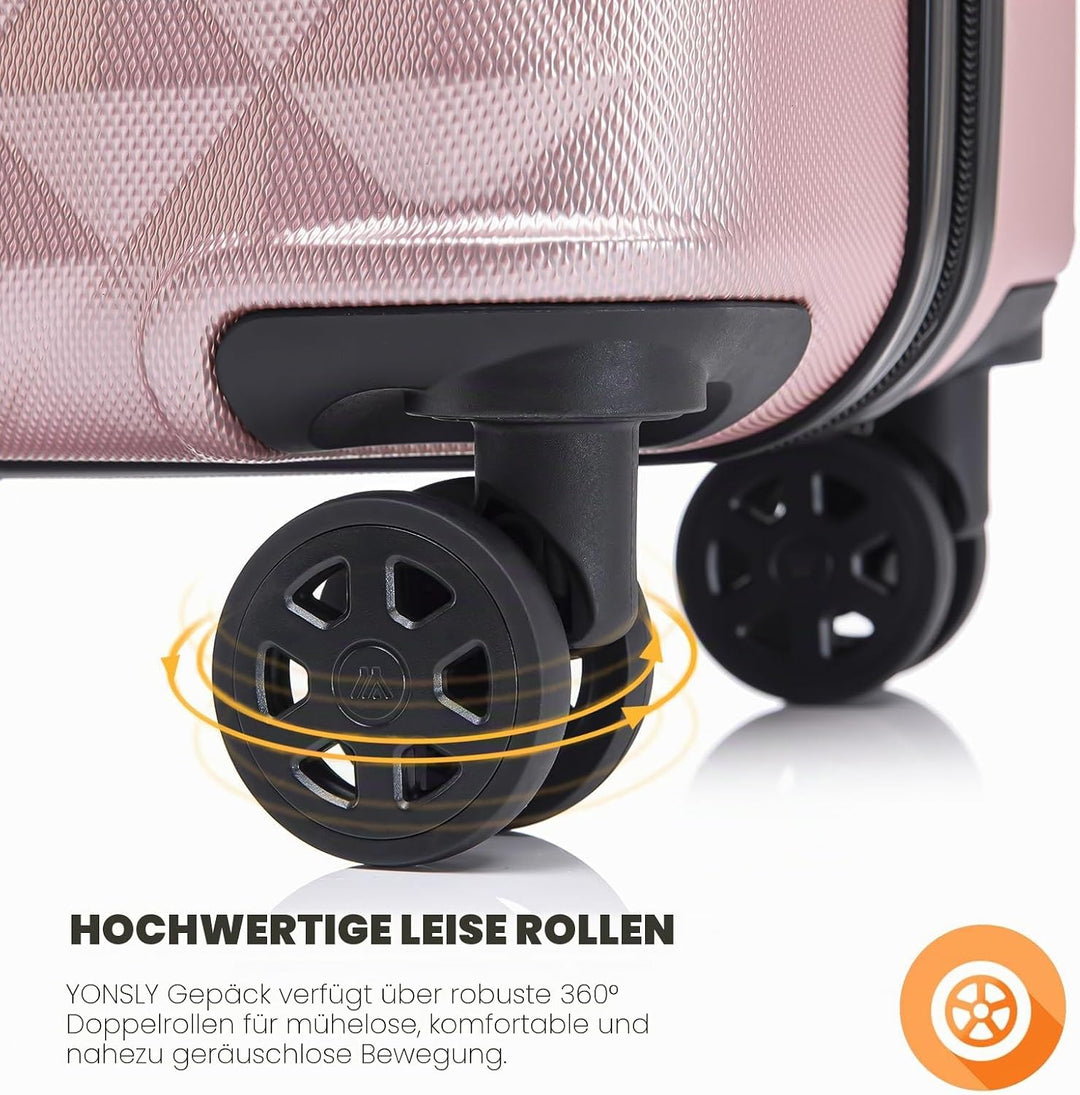 Koffer Suitcase XL Roségold, Trolley Reisekoffer, Rollkoffer Handgepäck mit 4 Rollen 360°, Hartschal