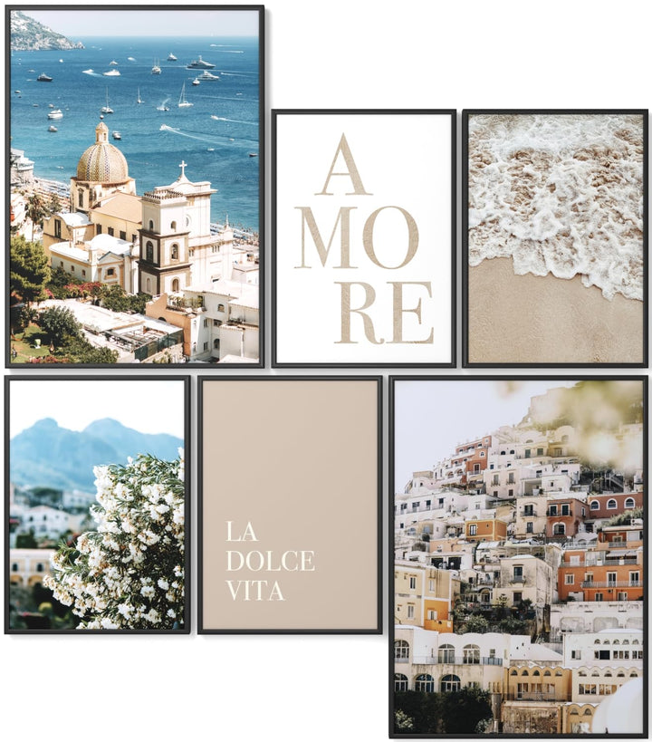 Papierschmiede® Mood Poster Set La Dolce Vita, Gerahmte Bilder (Rahmen: Farbe wählbar), Wohnzimmer D