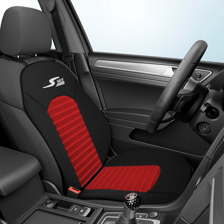 Walser Car Comfort S-Race Universal Auto Sitzpolster für Vordersitze, Rot/Schwarz, 2 Stück Rot 2 Stü