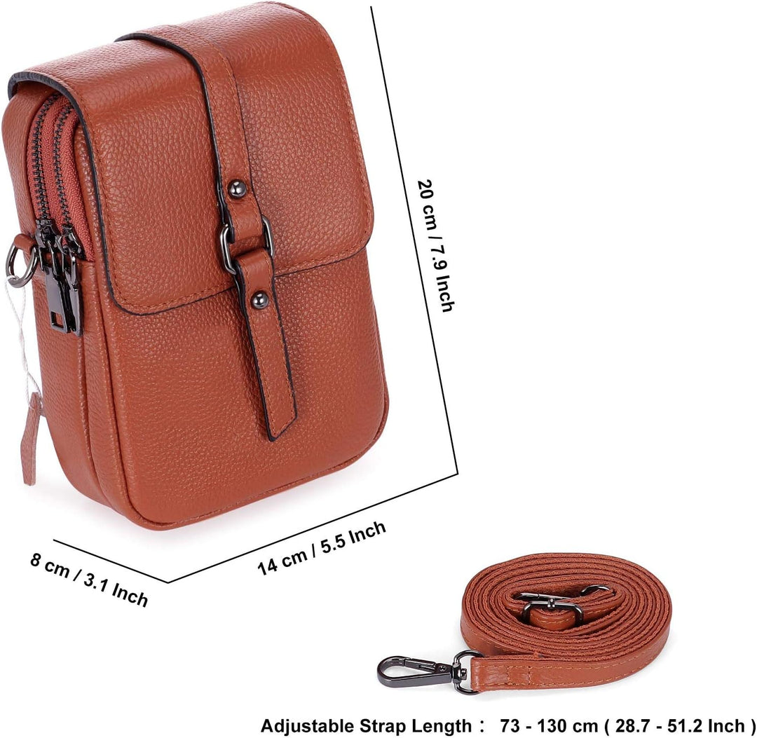 HAWEE Mode Damen Handytasche mit Riemen Echtes Leder Crossbody Handy Umhängetasche Leicht Damen Schu