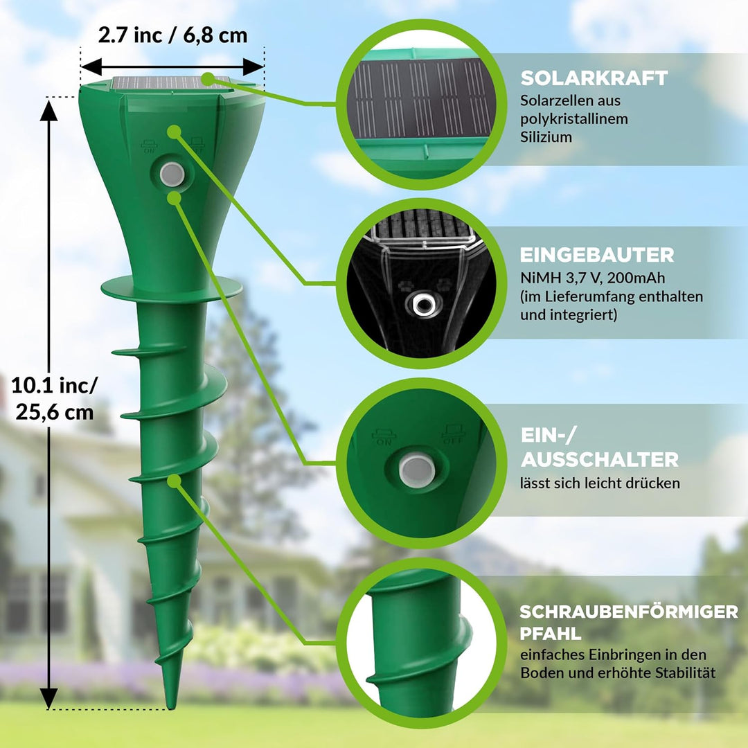 ISOTRONIC Solar Maulwurfabwehr zum Vertreiben von Maulwürfen, Wühlmäusen & Schlangen – Maulwurfschre