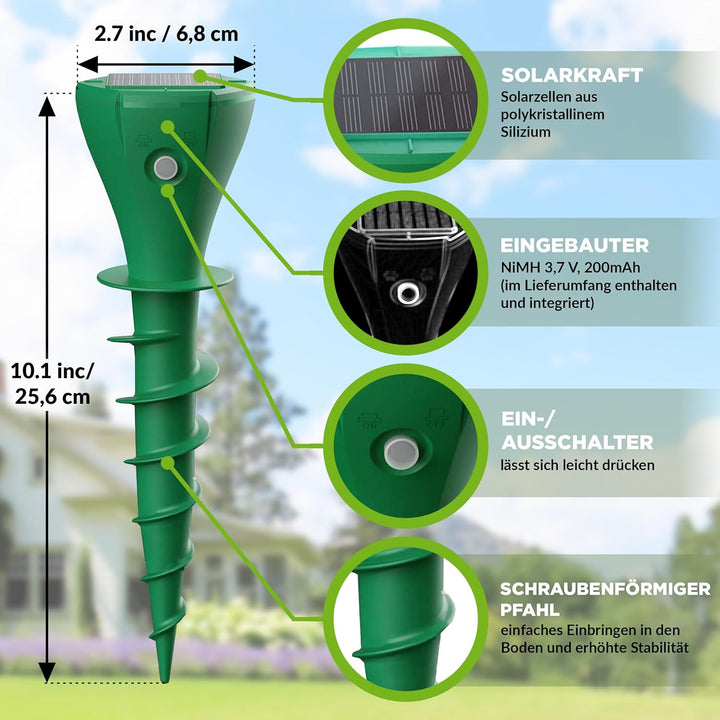 ISOTRONIC Solar Maulwurfabwehr zum Vertreiben von Maulwürfen, Wühlmäusen & Schlangen – Maulwurfschre