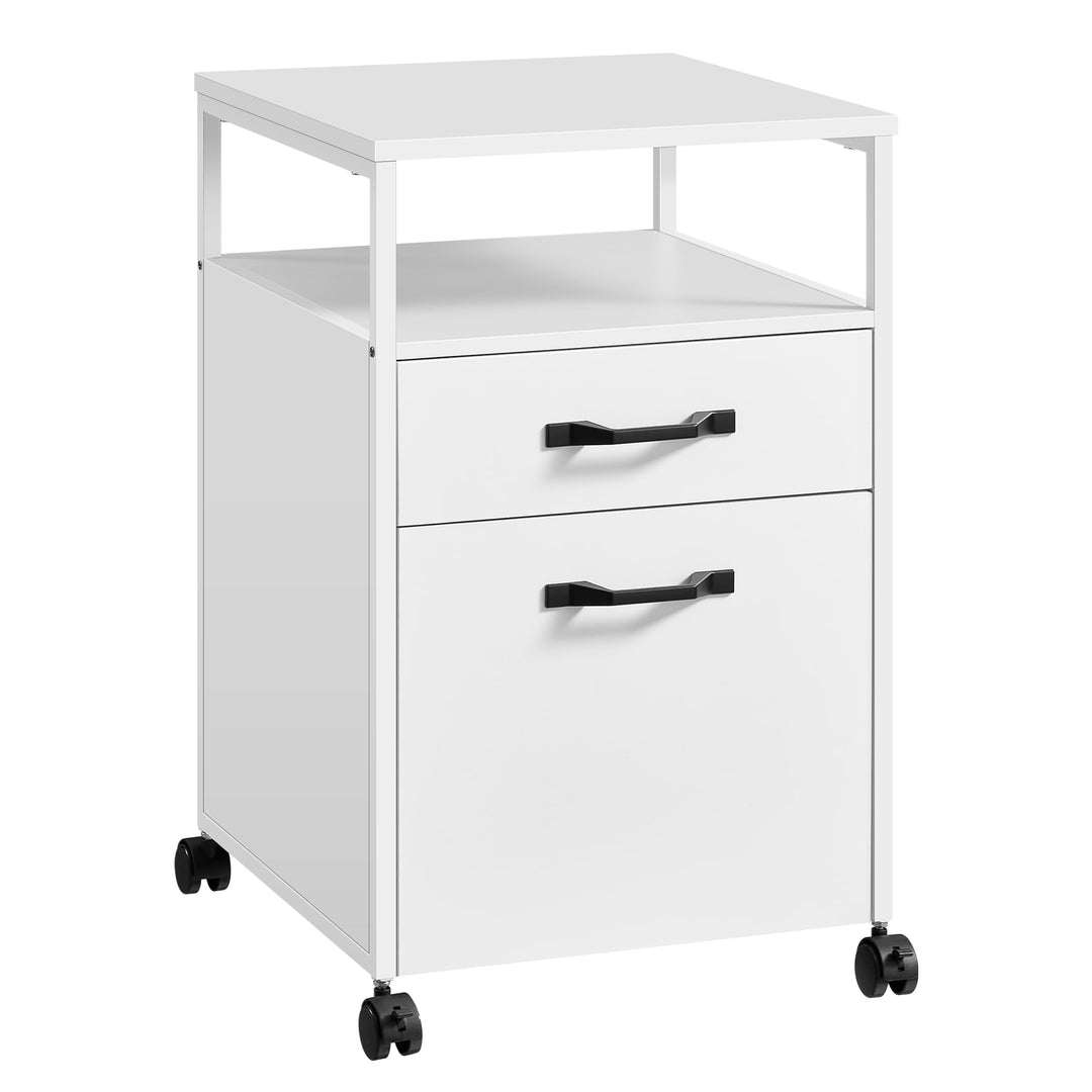VASAGLE Rollcontainer, Aktenschrank mit 2 Schubladen, mobiler Büroschrank mit Rädern, offenes Fach,
