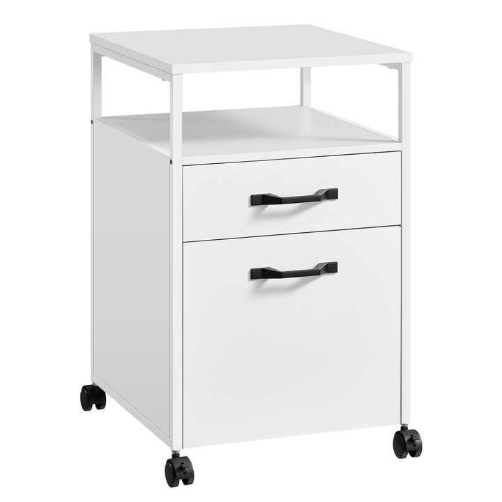 VASAGLE Rollcontainer, Aktenschrank mit 2 Schubladen, mobiler Büroschrank mit Rädern, offenes Fach,