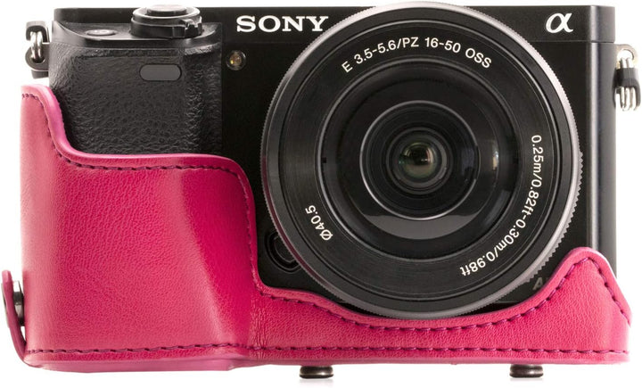 MegaGear Sony Alpha A6300, A6000 (16-50 mm) Ever Ready Leder Kamera-Case mit Trageriemen und Batteri