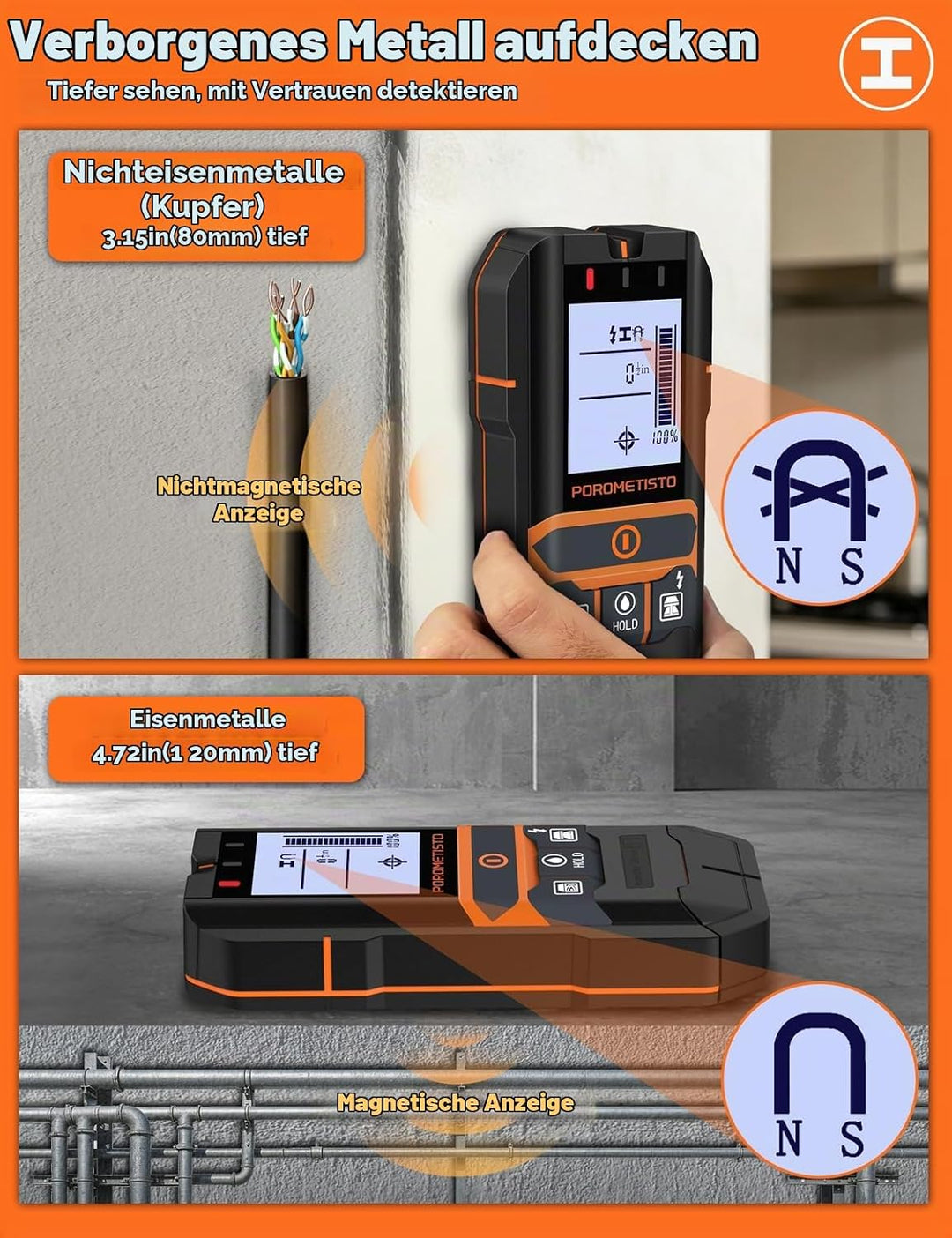 2-in-1 Stud Finder mit Feuchtemesser DSF06 für Holz, Metall, AC-Kabel | Wandscanner Metallortungsger