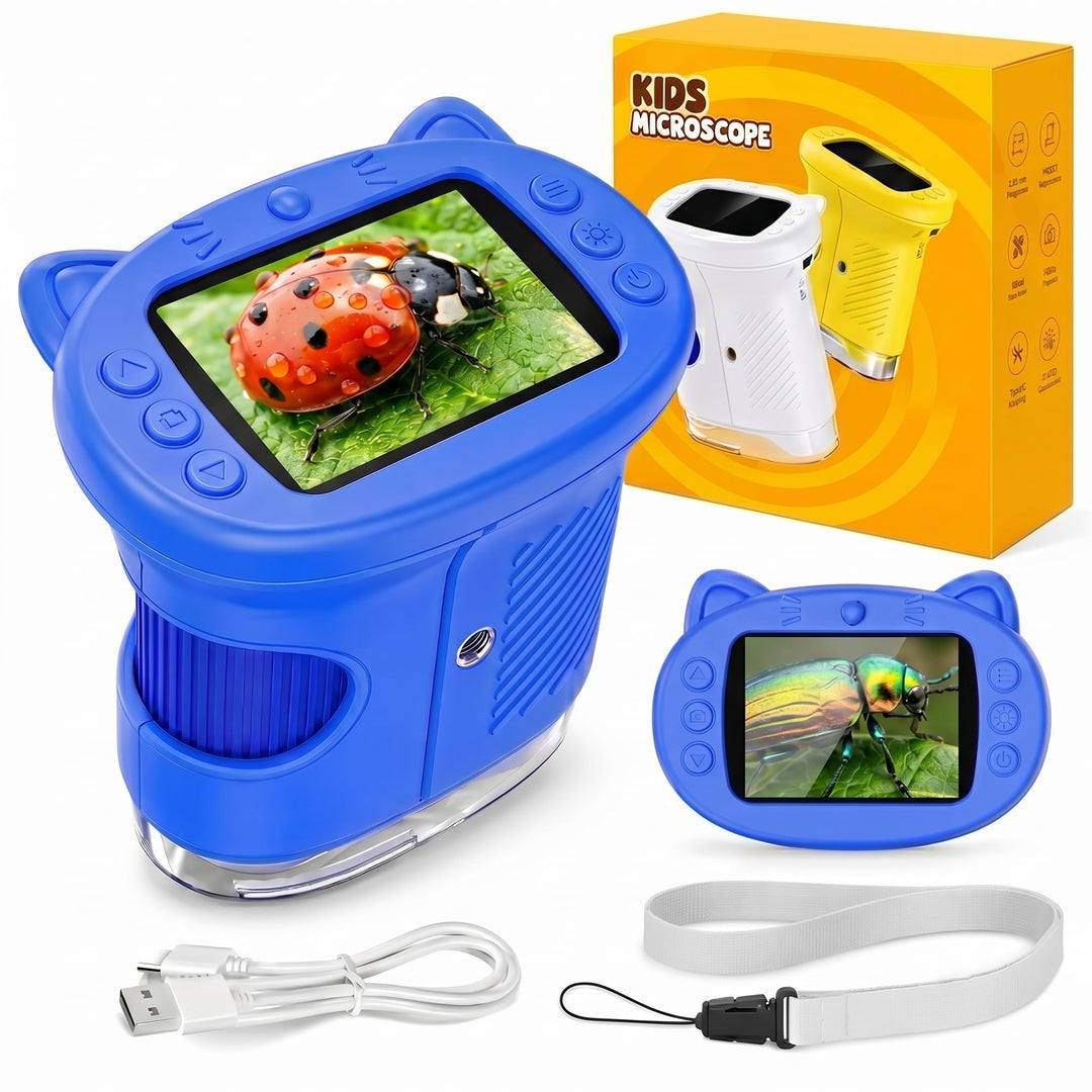 Mikroskop für Kinder, 1000X 4K Digitales Mini-Mikroskop mit 2,4″ IPS-Display, 8 LED Licht, USB-aufla