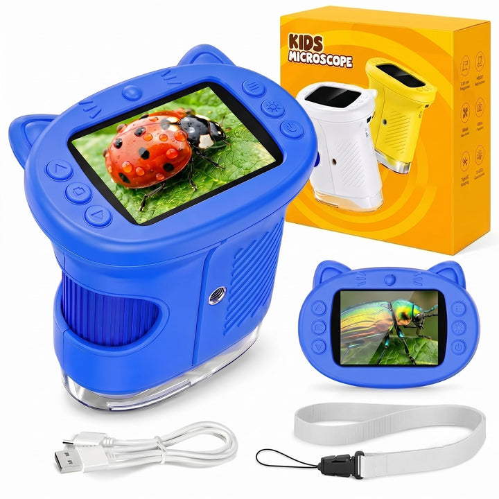Mikroskop für Kinder, 1000X 4K Digitales Mini-Mikroskop mit 2,4″ IPS-Display, 8 LED Licht, USB-aufla