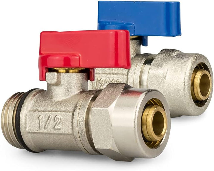 Messing Heizkreisverteiler 3 Heizkreise Set mit 6 x PEX Kugelhahn mit Klemmring 16mm x 1/2" AG & 2 x