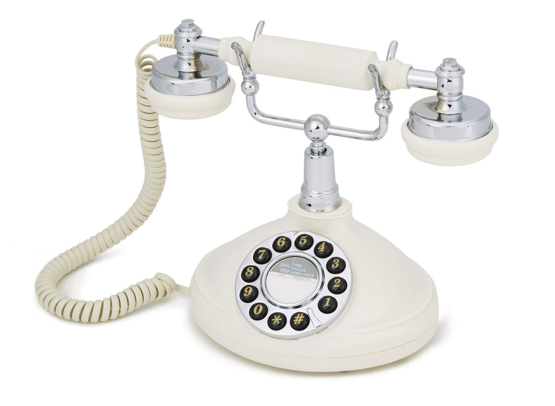GPO Opal Retro Telefon - nostalgisches Vintage-Tastentelefon mit geschweifter Schnur - Creme & Chrom