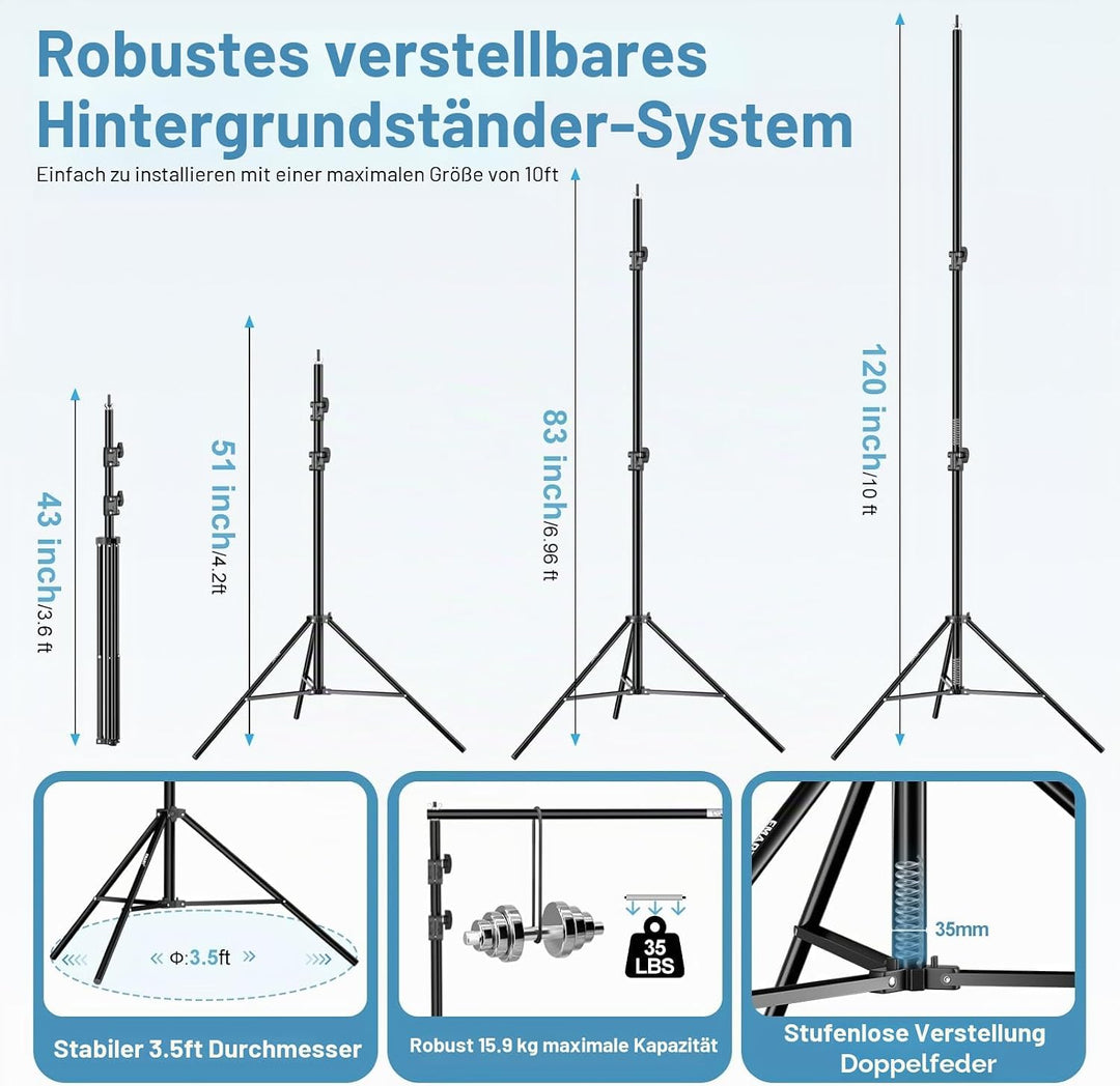 EMART Studio Hintergrund Ständer 3x3m, Professionelles Hintergrundsystem Fotografie Heavy Duty Hinte
