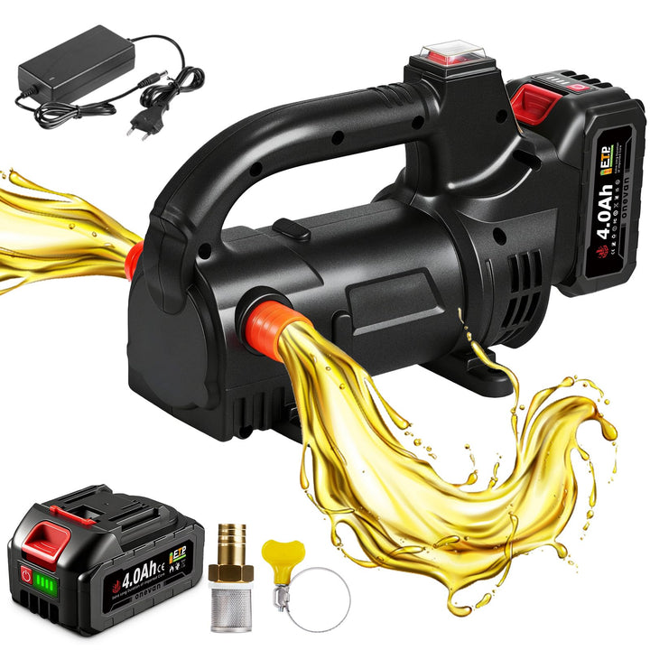 ONEVAN Akku Dieselpumpe mit 4000mAh Akku und Ladegerät, 40L/min Tragbare Elektrische Ölpumpe Kabello