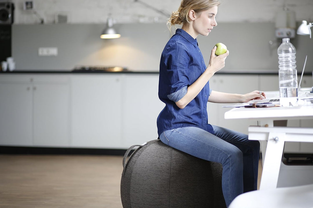 VLUV® BOL STOV Sitzball Büro Ergonomisch [Atmungsaktiv mit Tragegriff und Wegrollschutz] Waschbarer