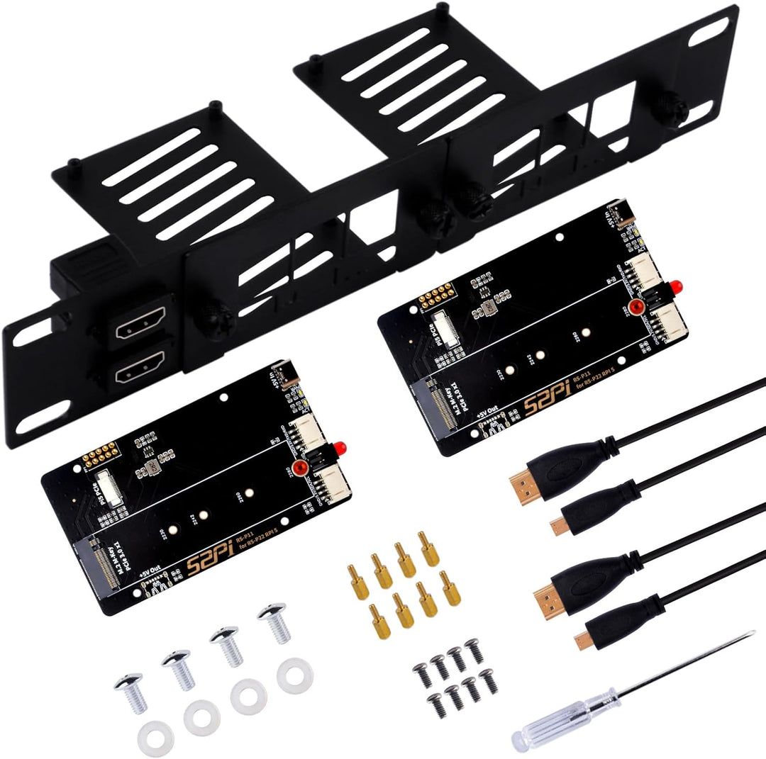 GeeekPi 10 Zoll 1U Rack-Halterung für Raspberry Pi 5, mit 2PCS PCIe auf M.2 NVMe SSD Adaptern, hält