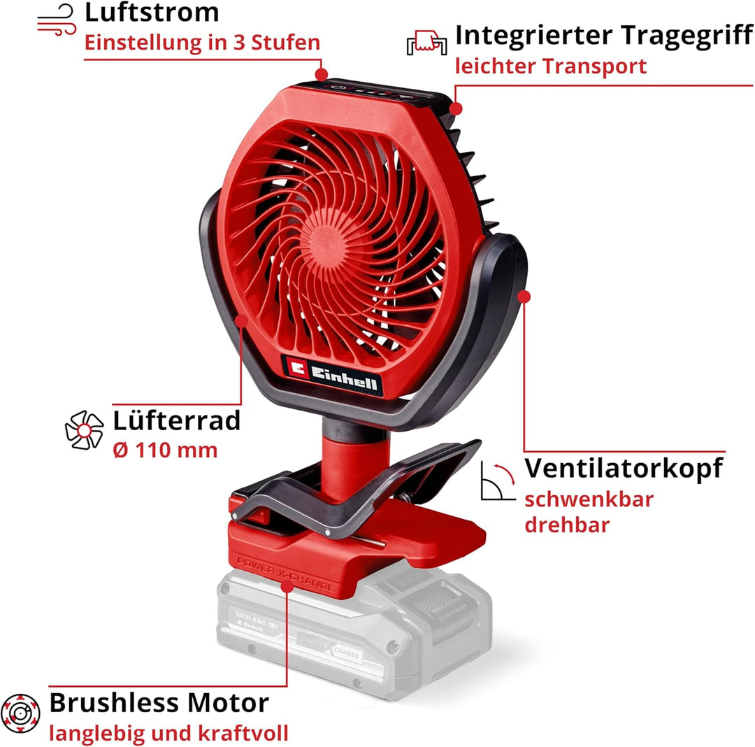 Einhell Akku-Ventilator GC-CF 18/110 Li-Solo Power X-Change (18 V, Brushless, 3 Geschwindigkeitsstuf