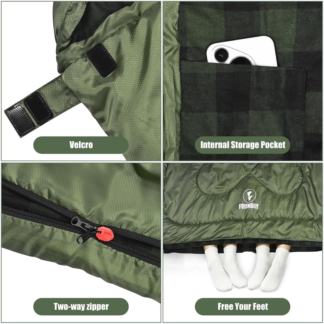 Flanell Doppelschlafsack,Schlafsack 2 Personen 230x160cm | 100% Baumwolle Futter,wasserabweisend,4 J