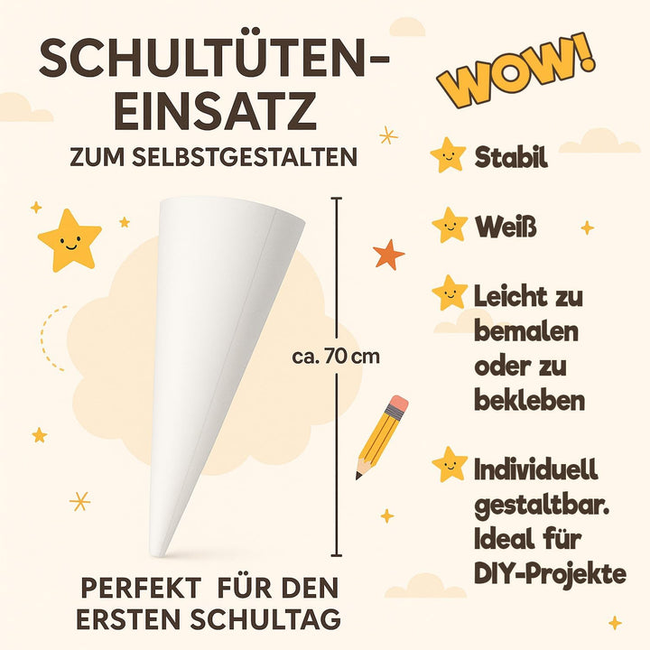 Ferocity Schultüte Papprohling 70 cm gross zur Füllung für Mädchen Jungen zum Basteln Kegel Form Tüt
