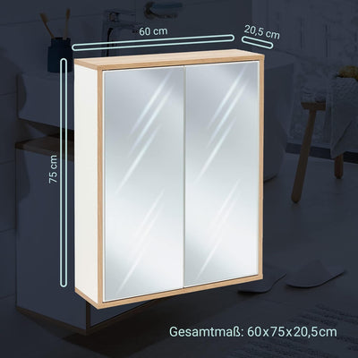 FACKELMANN Finn Spiegelschrank (60 x 75 x 20,5 cm) – Wandschrank mit Spiegel hängend mit 2 Einlegebö