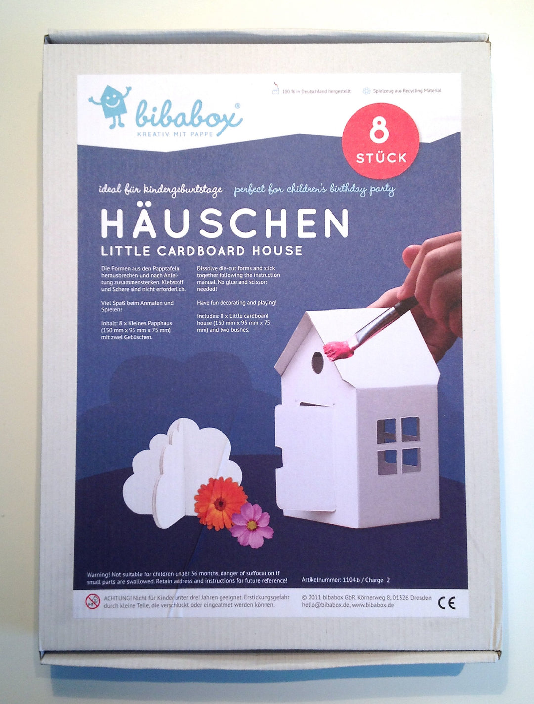 bibabox - 8er Box kleines Papphaus zum Basteln und Anmalen – Nachhaltiges Spielzeug und Bastelset Ki