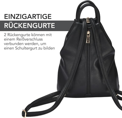 DONBOLSO Damen Rucksack Tasche Umhängetasche Lederimitat 2-in-1 - Ledertaschen Frauen mit verstärkte