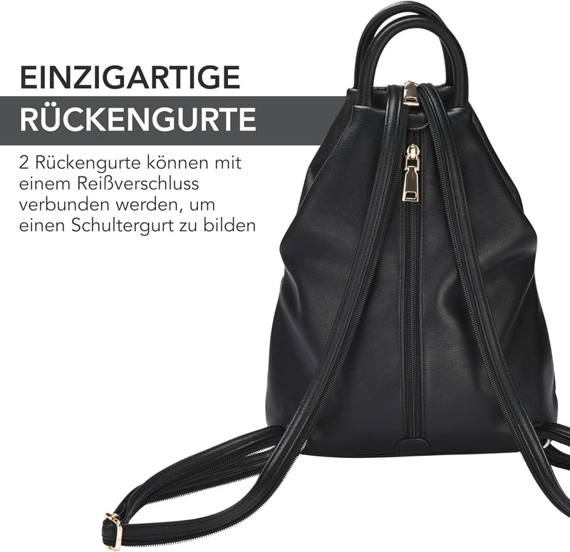 DONBOLSO Damen Rucksack Tasche Umhängetasche Lederimitat 2-in-1 - Ledertaschen Frauen mit verstärkte