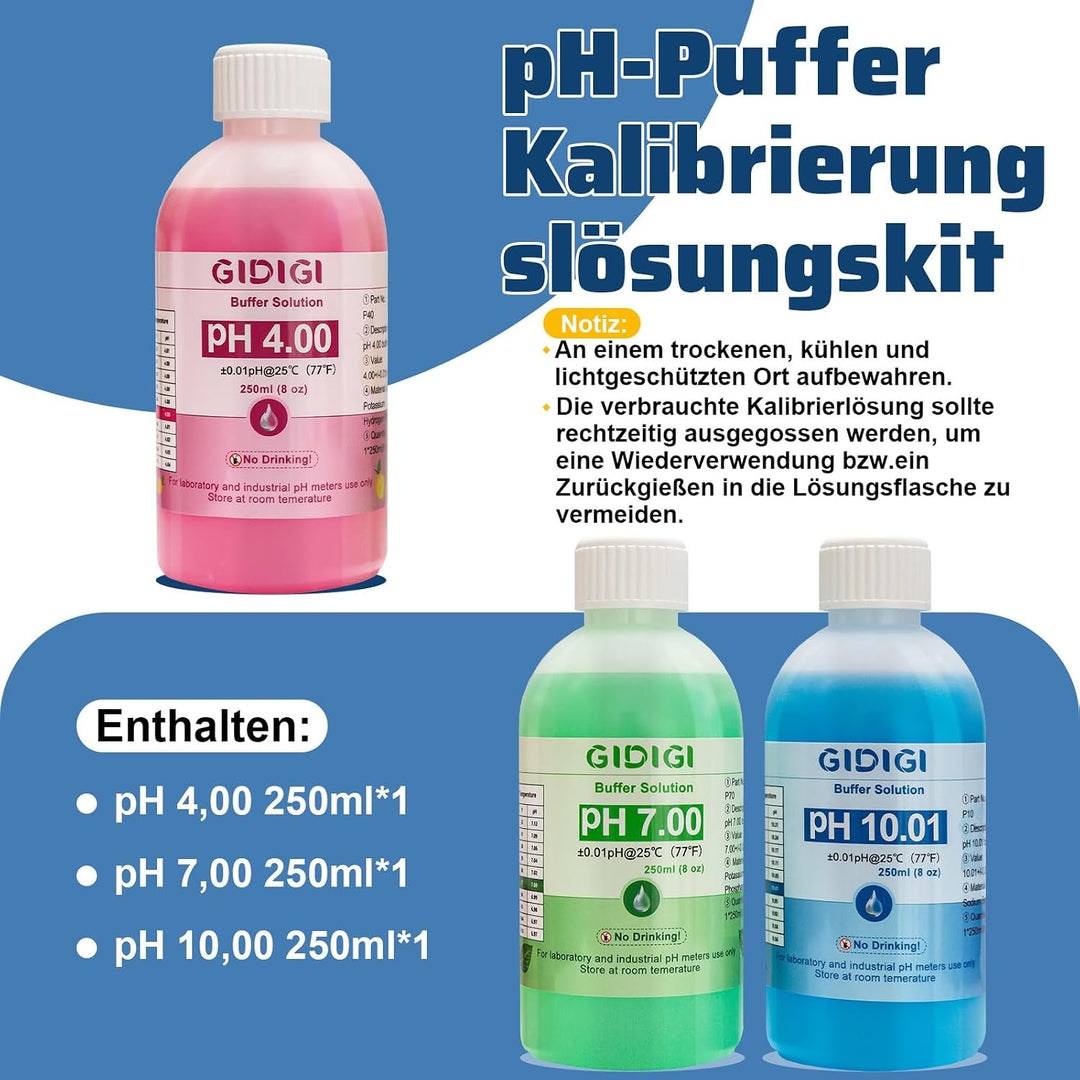 pH Messgerät Kalibrierungslösungs Kit, Enthält pH 4,00, 7,00 und pH 10,01 Lösung, pH Meter Sonden Ka