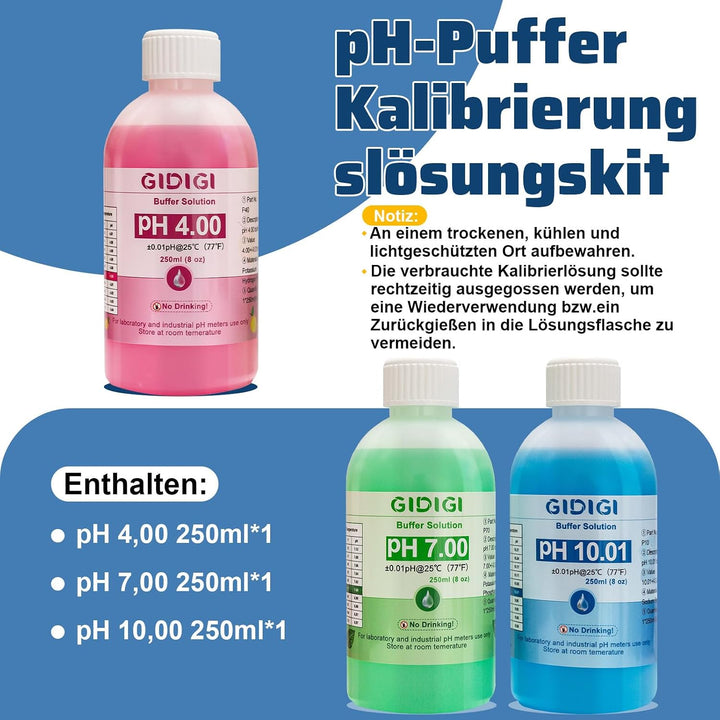 pH Messgerät Kalibrierungslösungs Kit, Enthält pH 4,00, 7,00 und pH 10,01 Lösung, pH Meter Sonden Ka