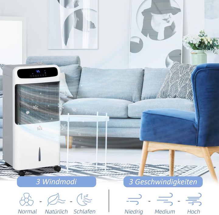 HOMCOM Luftkühler mit Wasserkühlung Leise mit Fernbedienung 81 cm 60° Oszillierende Ventilator Stand