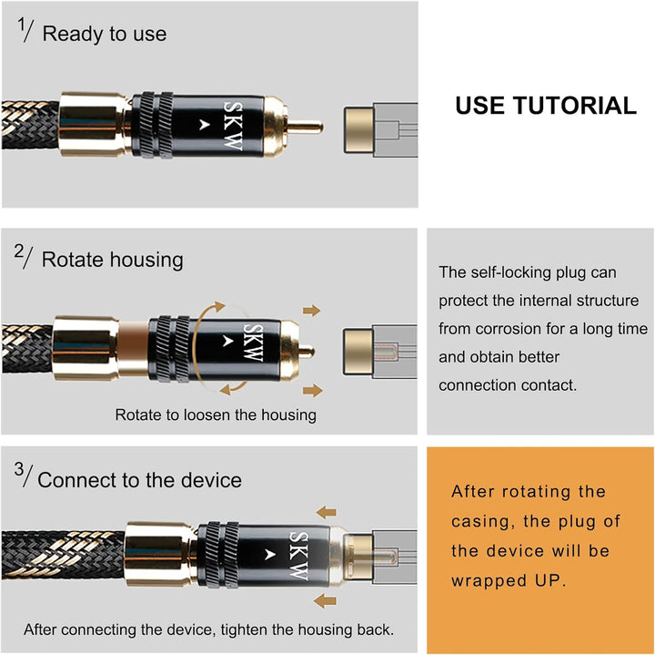 SKW Upgrade Cinch-Audiokabel 2 x Cinch auf 2 x Cinch Stecker mit selbstverriegelndem Stecker, RCA Ka