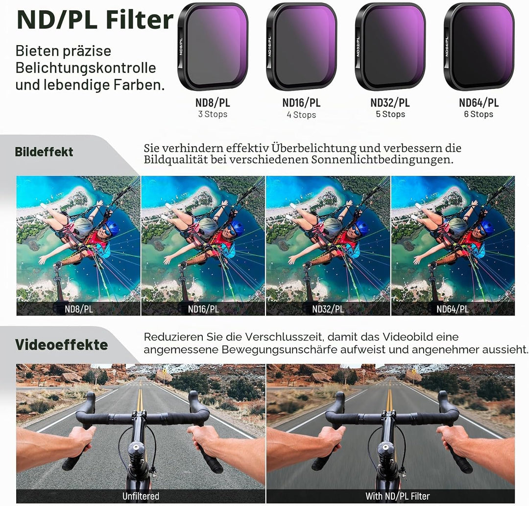 NEEWER ND/PL Filter Set kompatibel mit Insta360 ACE PRO, 4er Pack ND8/PL ND16/PL ND32/PL ND64/PL Act