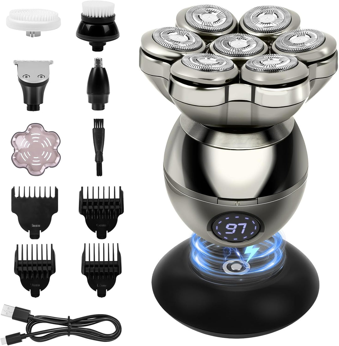 LOPHE Glatzen Rasierer Herren, 5 in 1 Kopfrasierer IPX7 Wasserdichter, Glatze Kopf Rasierer mit 7D M