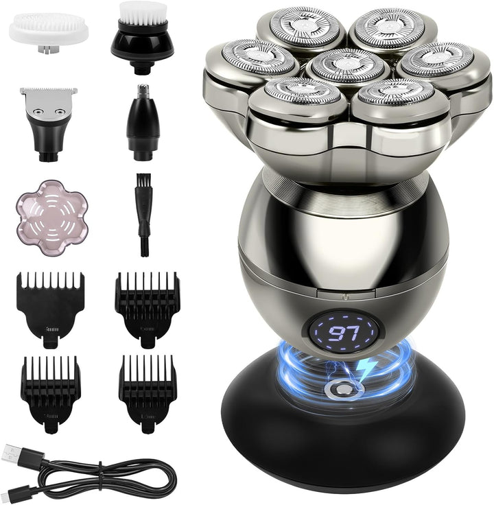 LOPHE Glatzen Rasierer Herren, 5 in 1 Kopfrasierer IPX7 Wasserdichter, Glatze Kopf Rasierer mit 7D M