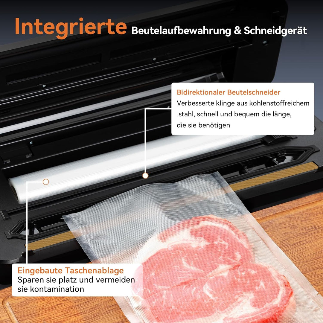 Vakuumiergerät, 8-in-1 Vakuumierer Lebensmittel Trocken/Feuchtmodus mit Integrierter Schneider & Beu
