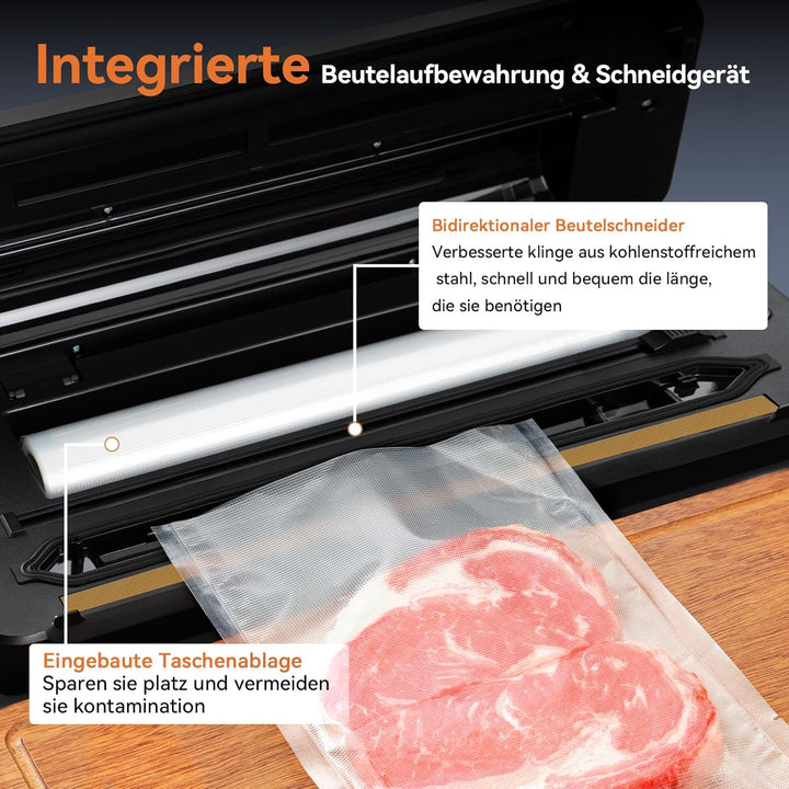 Vakuumiergerät, 8-in-1 Vakuumierer Lebensmittel Trocken/Feuchtmodus mit Integrierter Schneider & Beu