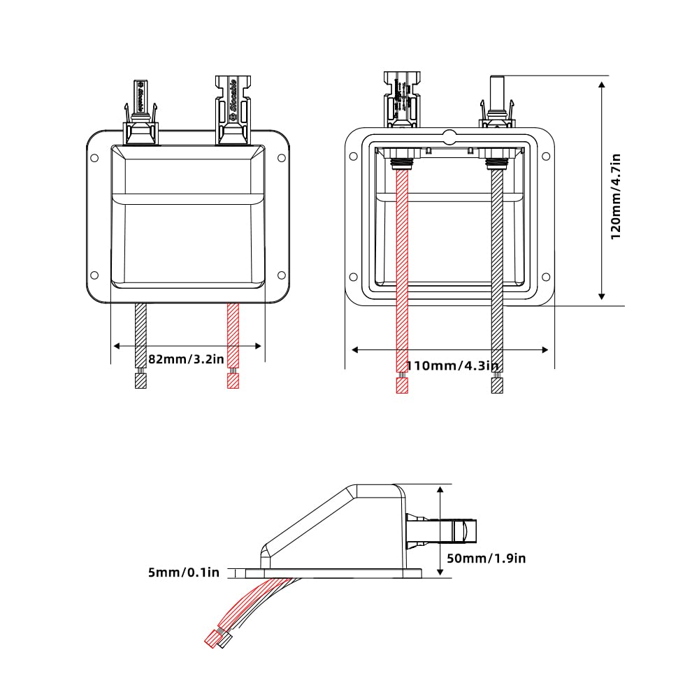 Sayhome ABS Double Solar Kabeleinführung Gehäuse mit 10ft 10awg weichem Kupferkabel, für Wohnmobil,