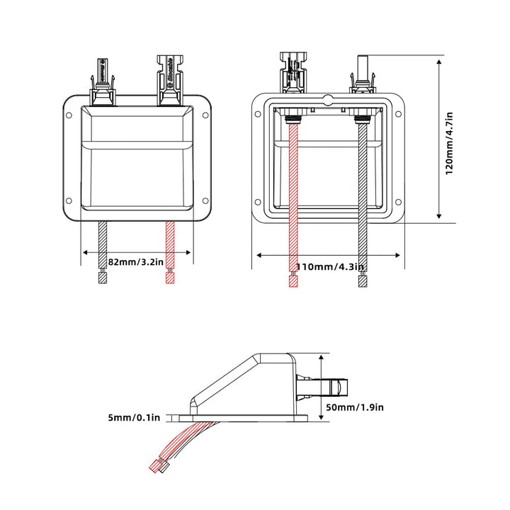 Sayhome ABS Double Solar Kabeleinführung Gehäuse mit 10ft 10awg weichem Kupferkabel, für Wohnmobil,