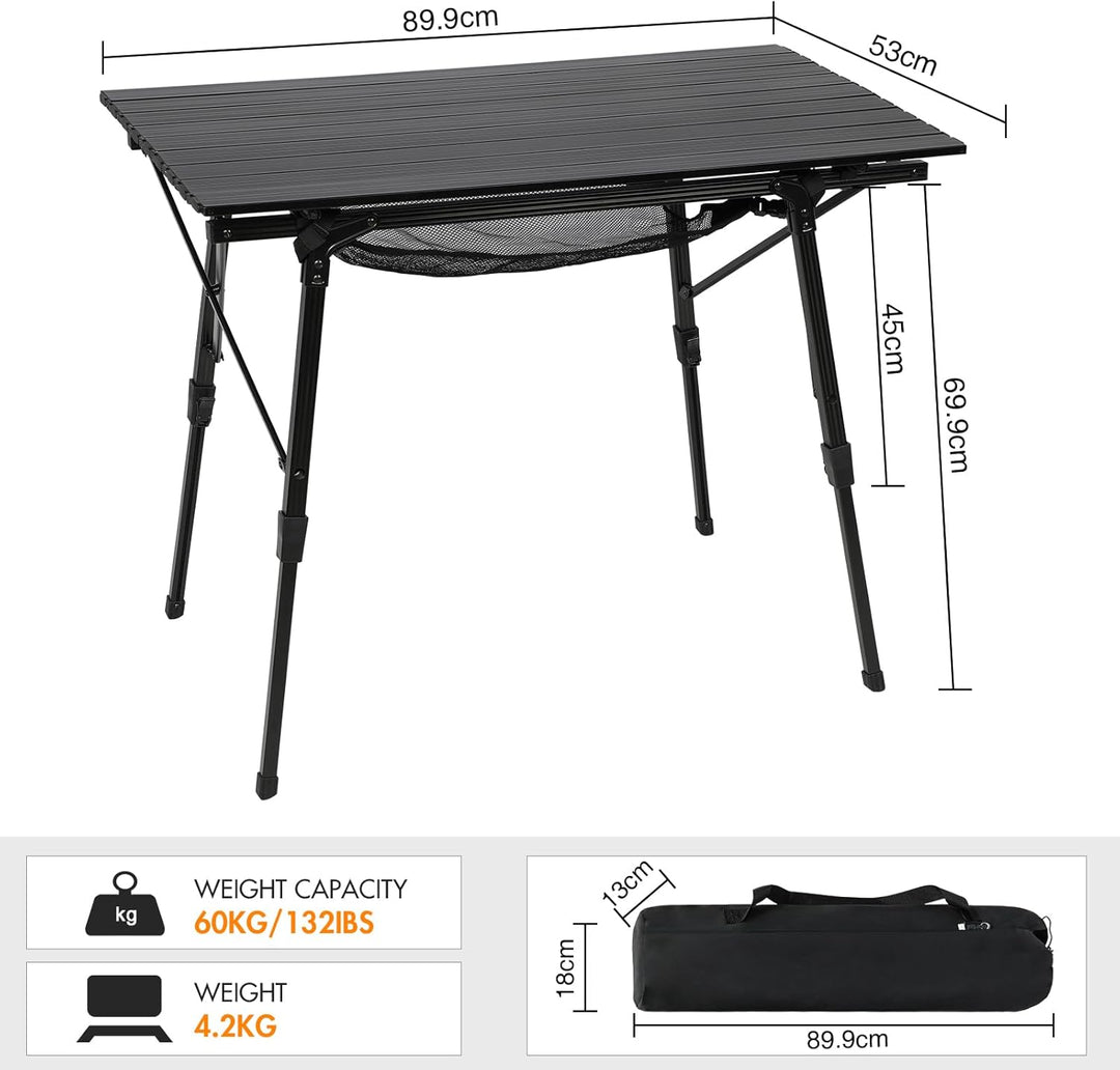 Portal Campingtisch faltbar Höhenverstellbar Klapptisch 60kg belastbar Aluminium 90 x 53cm für 4 Per